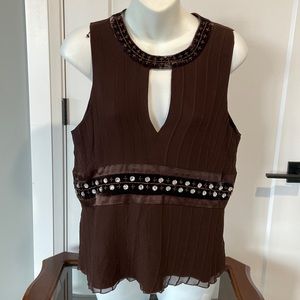 Spenser Jeremy 100% Silk Blouse Womens Large Brown Beads Lined Zipper Closure